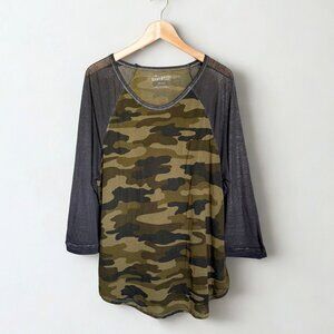 Lucky Brand Women's Raglan Burnout Camo Tee - Size 1X ~ Super lightweight!